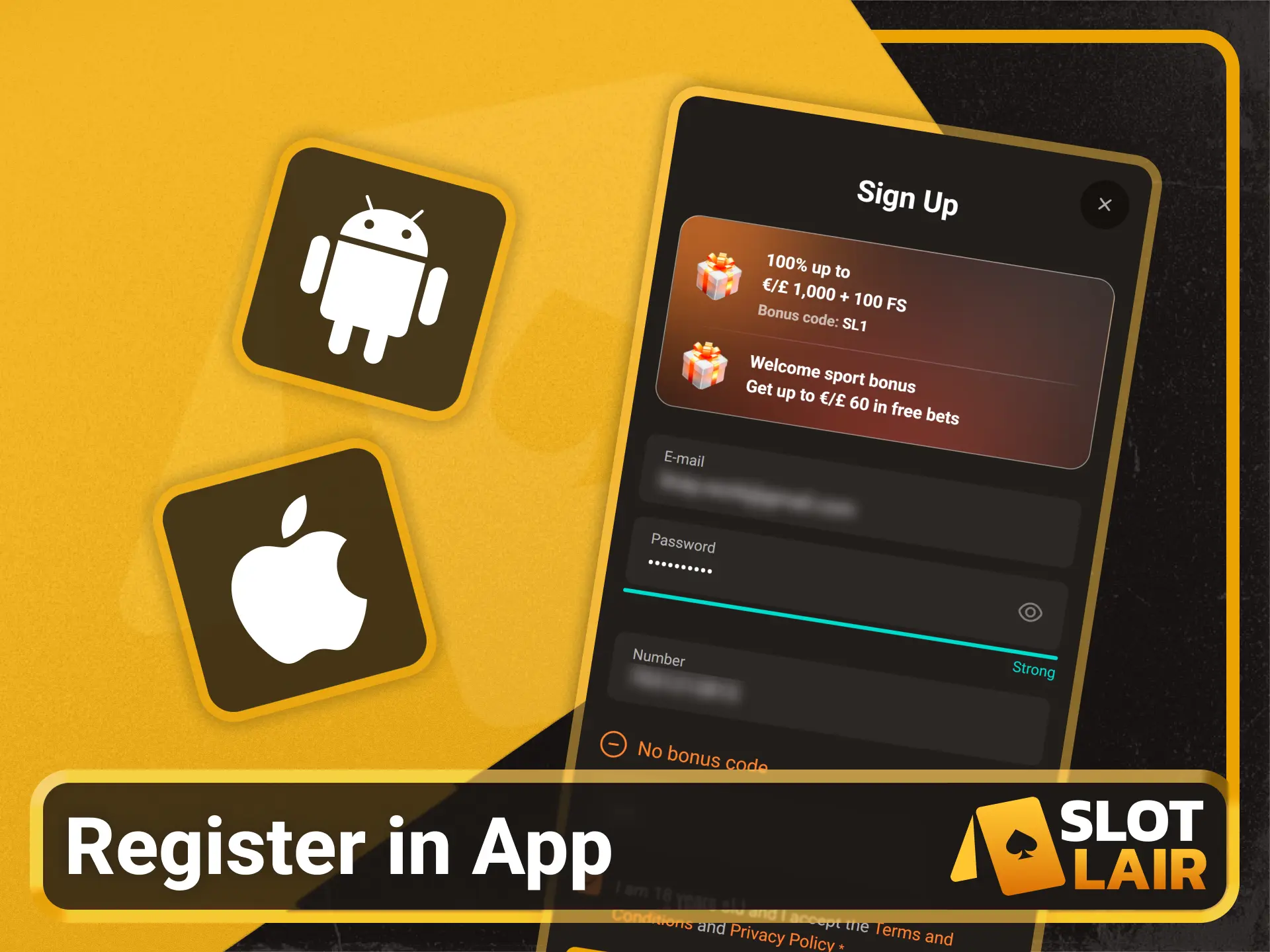 Register your new gaming account on the Slotlair official app.