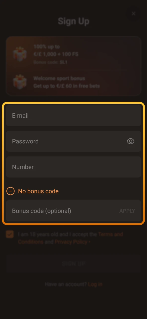 Enter your account details on the Slotlair.