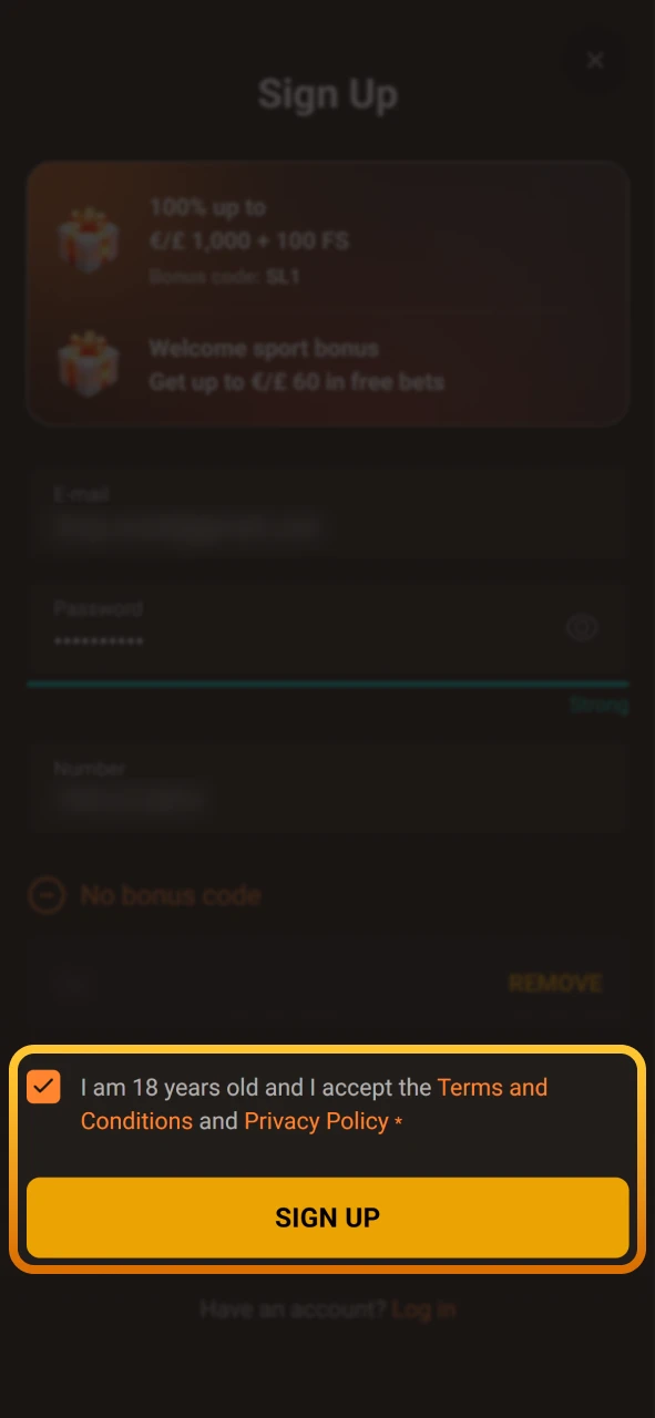 Accept the terms and conditions on the Slotlair.