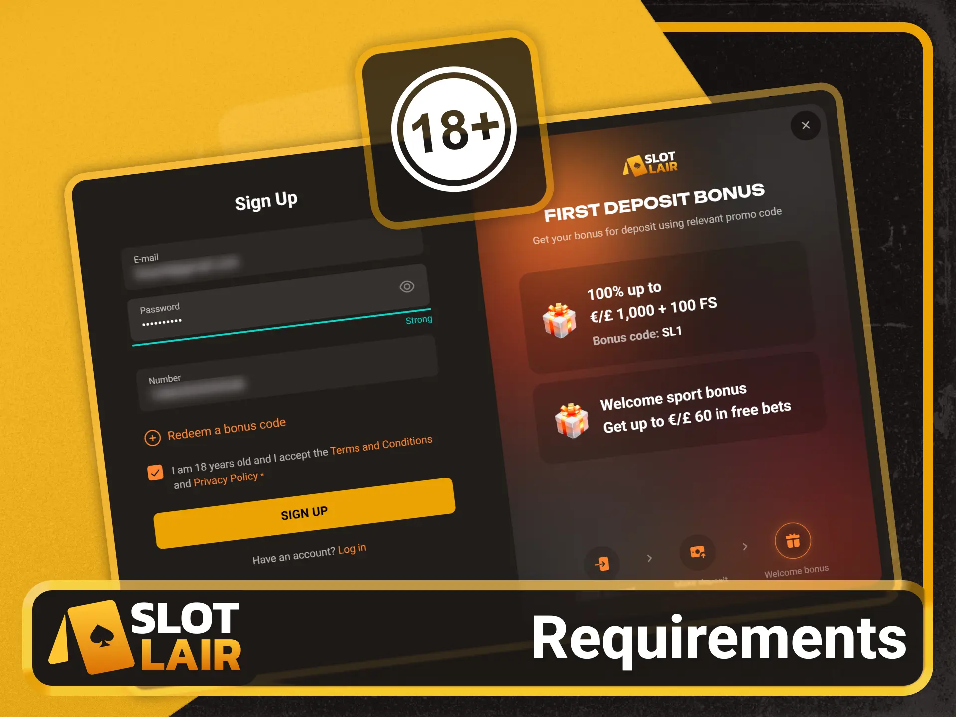 Review mandatory player requirements on the Slotlair official betting site.