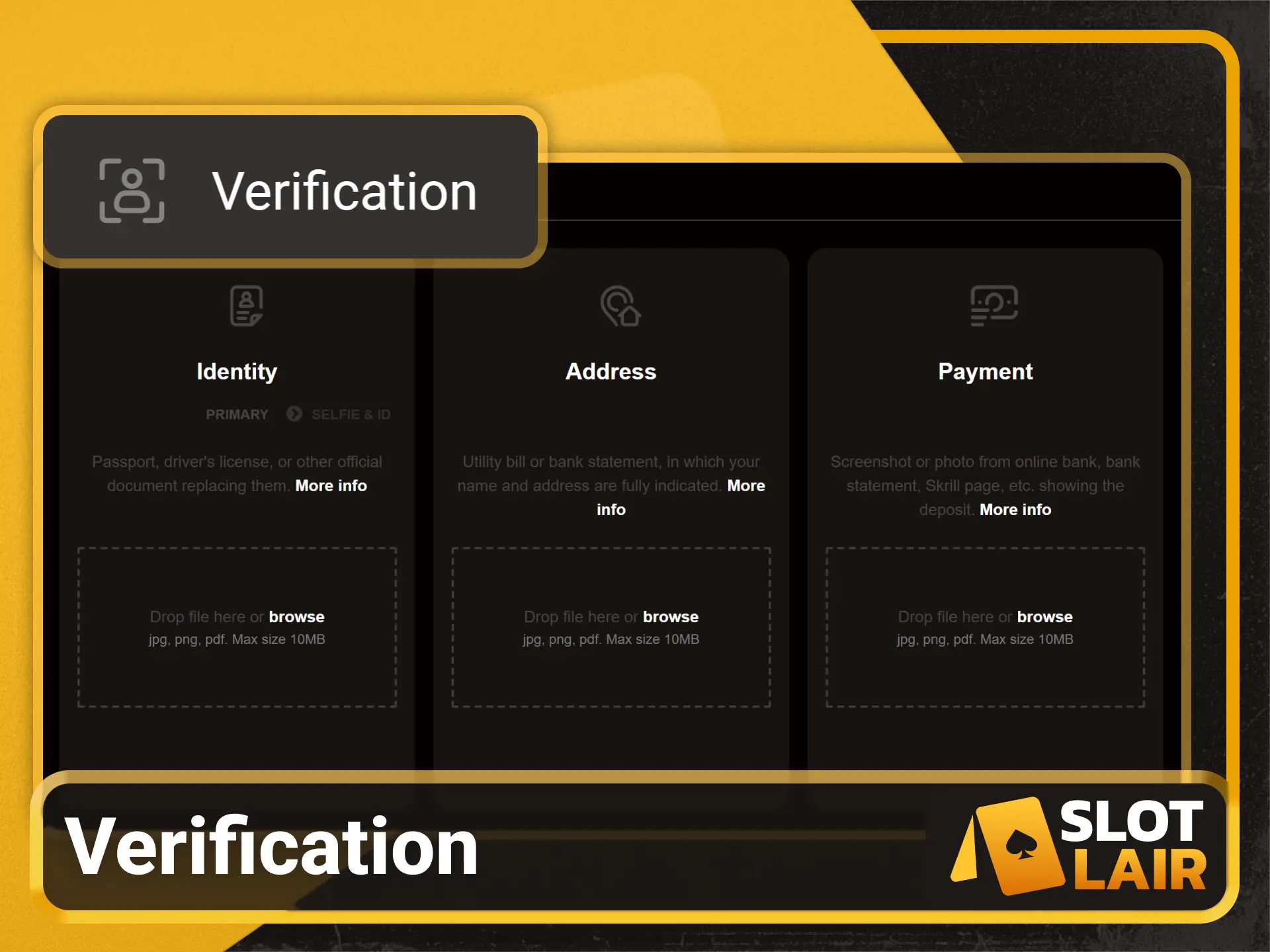 Verify your identity documents on the Slotlair official.