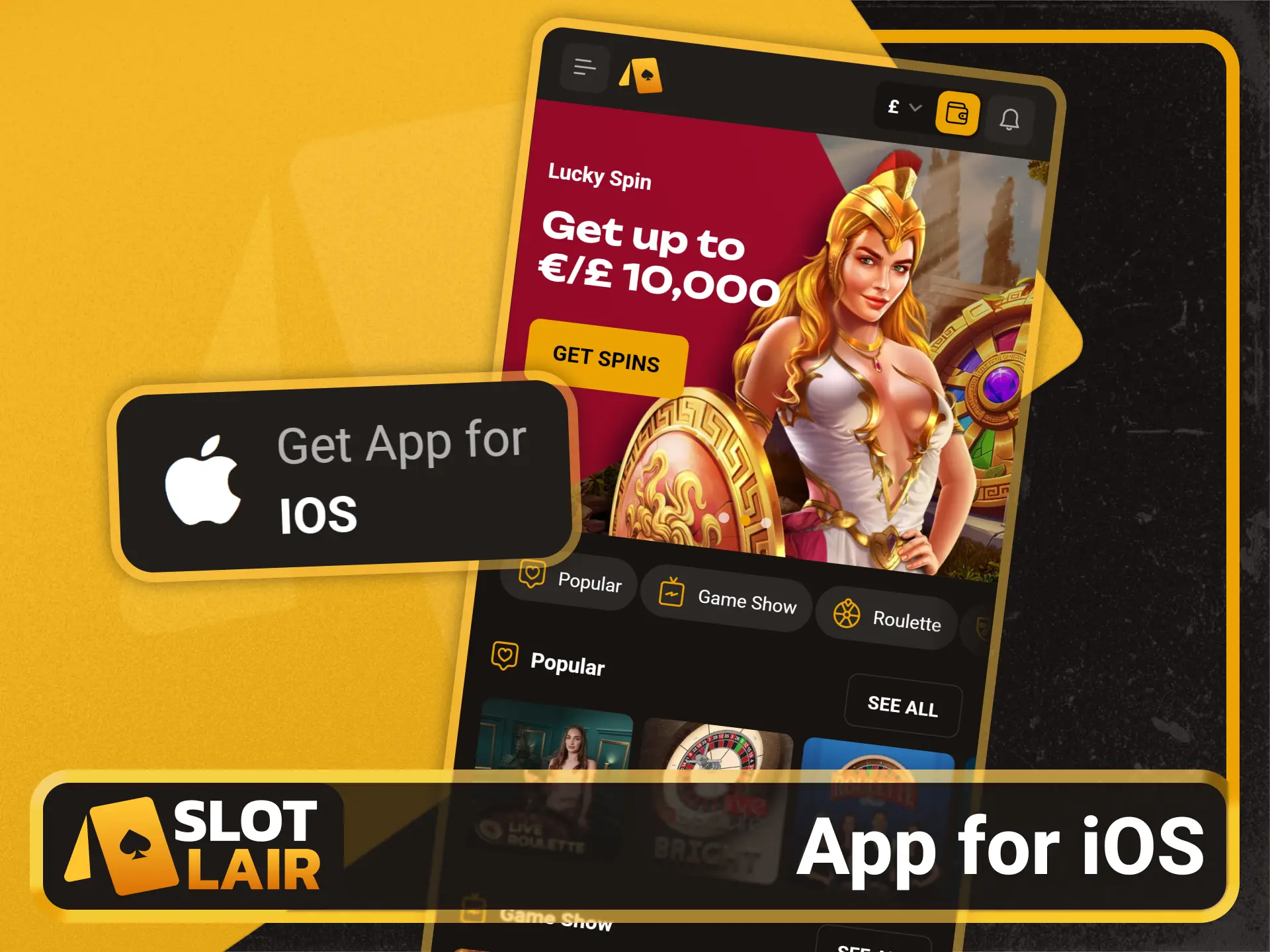 Install the iOS mobile application from the Slotlair official platform.