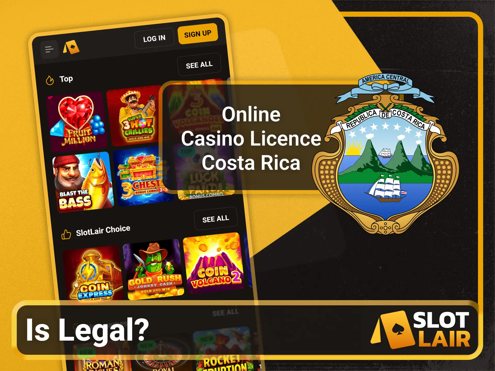 Review legal gambling license information on the Slotlair official platform.