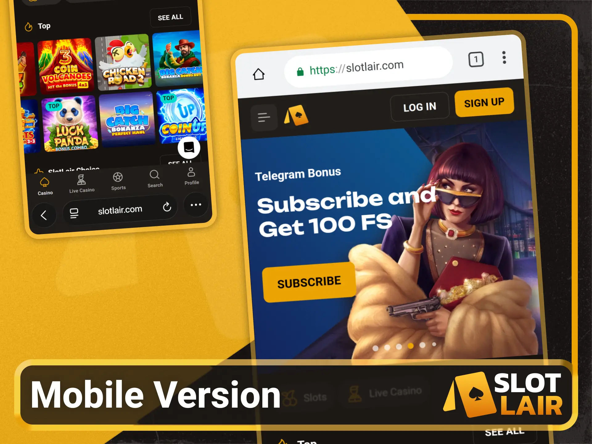 Play mobile casino games using the Slotlair official web version.
