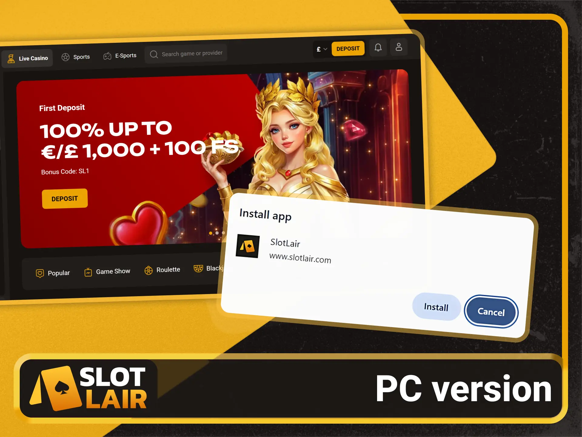 Setup the desktop gaming application on the Slotlair official portal.