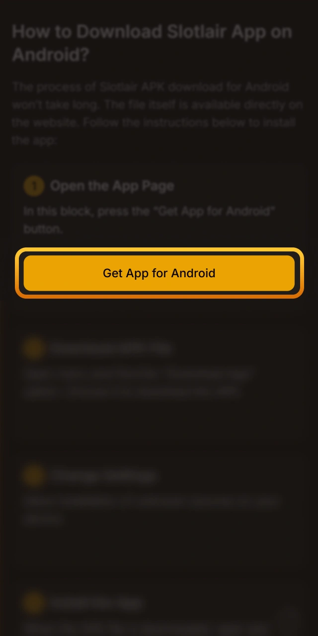 Click the Android download button on the Slotlair site.