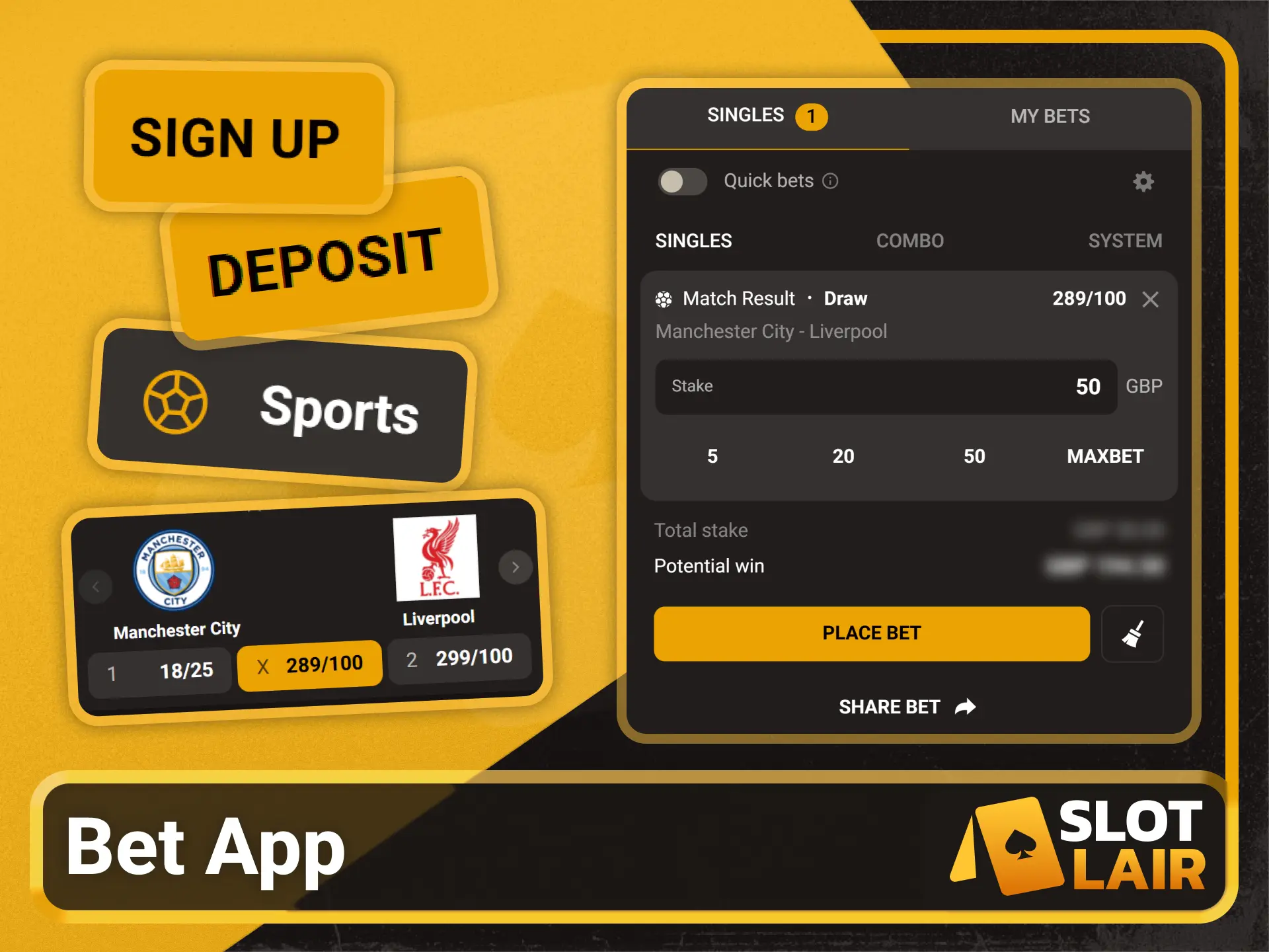 Place your first sports bet using the Slotlair official app.