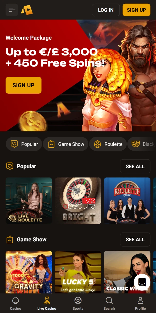 Browse real dealer live games on the Slotlair official app.