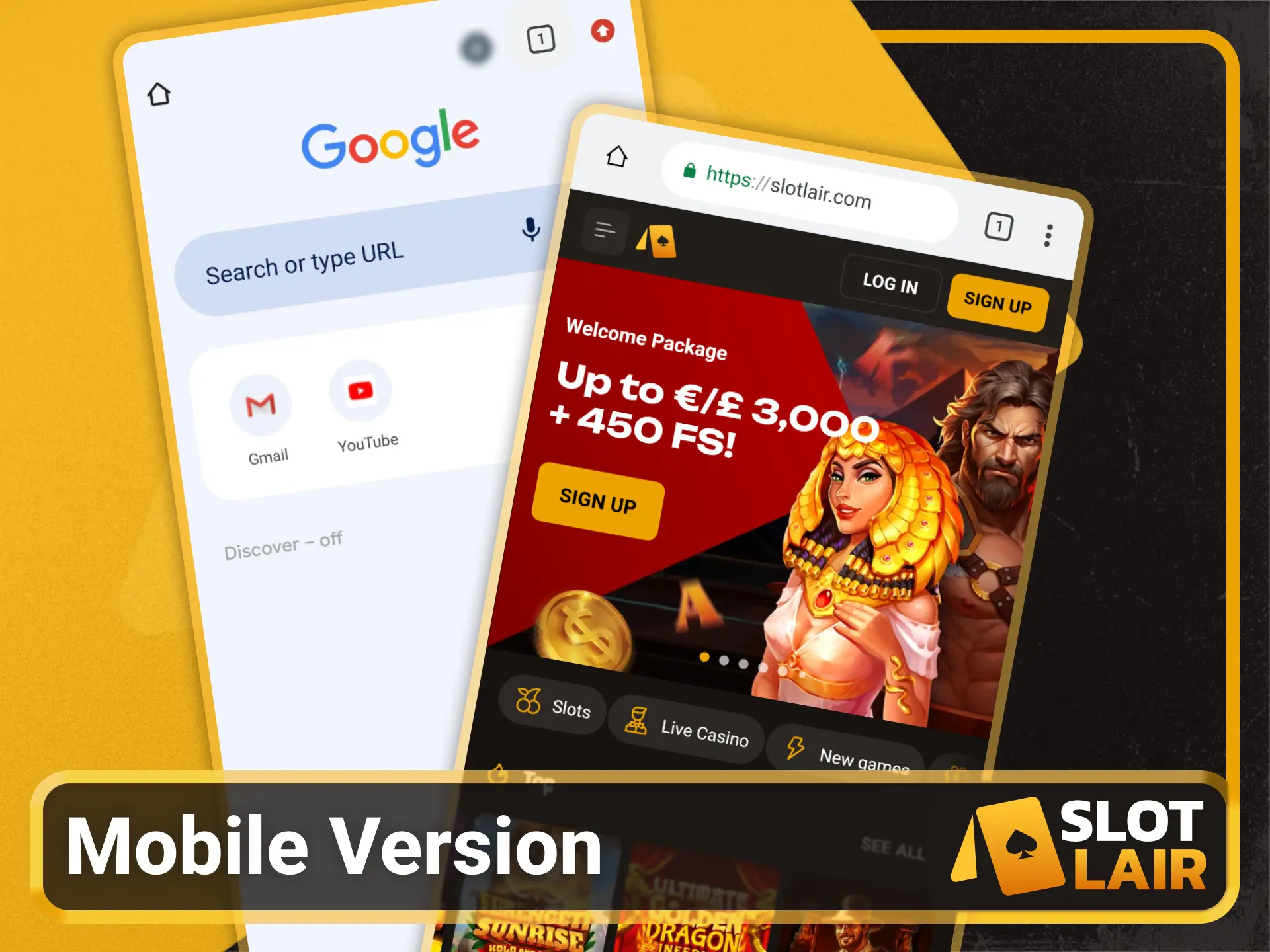 Access the fully optimized mobile version of Slotlair official site.