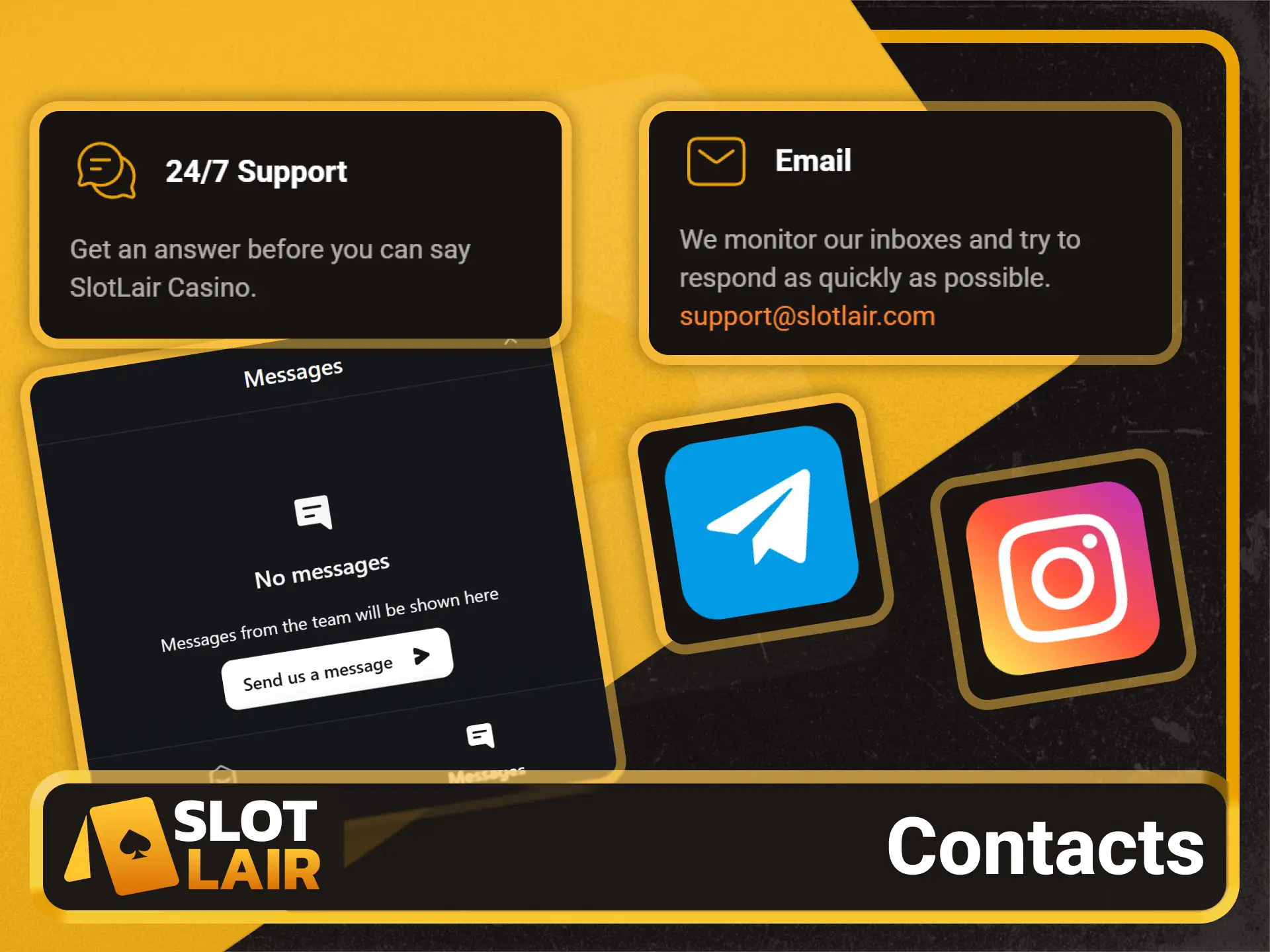 Reach customer support for payment help on Slotlair official.