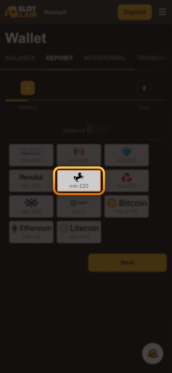 Select your preferred payment method on the Slotlair.