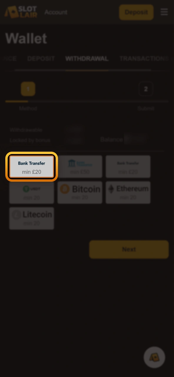 Choose a reliable withdrawal method on the Slotlair official platform.