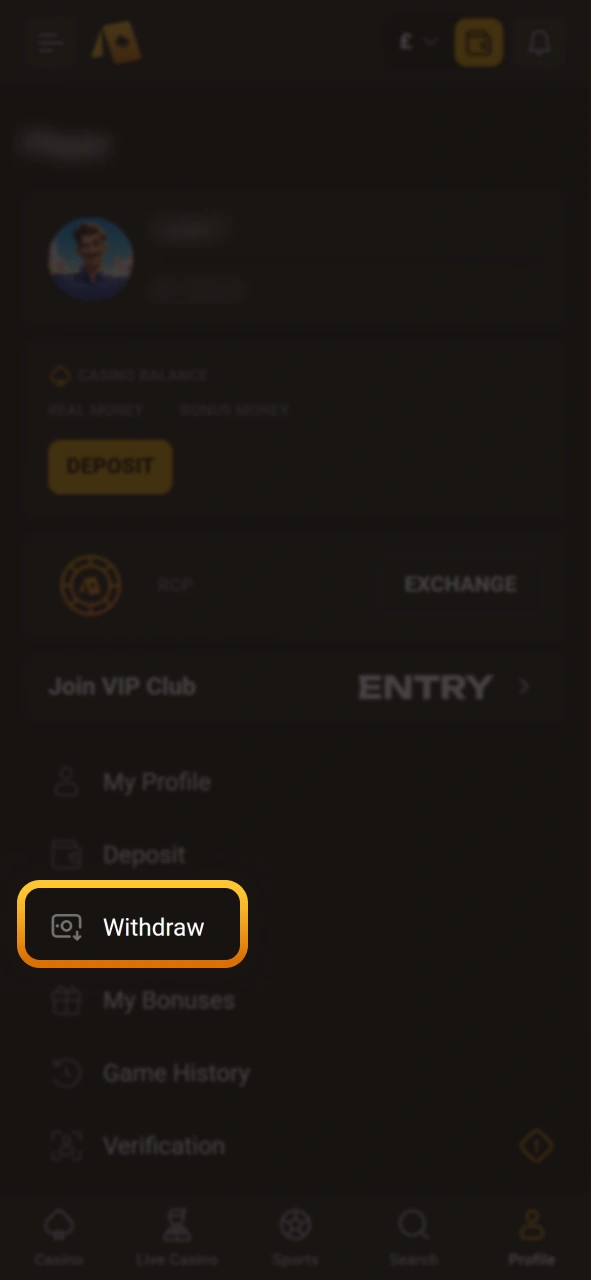 Navigate to the withdrawal settings on the Slotlair official site.