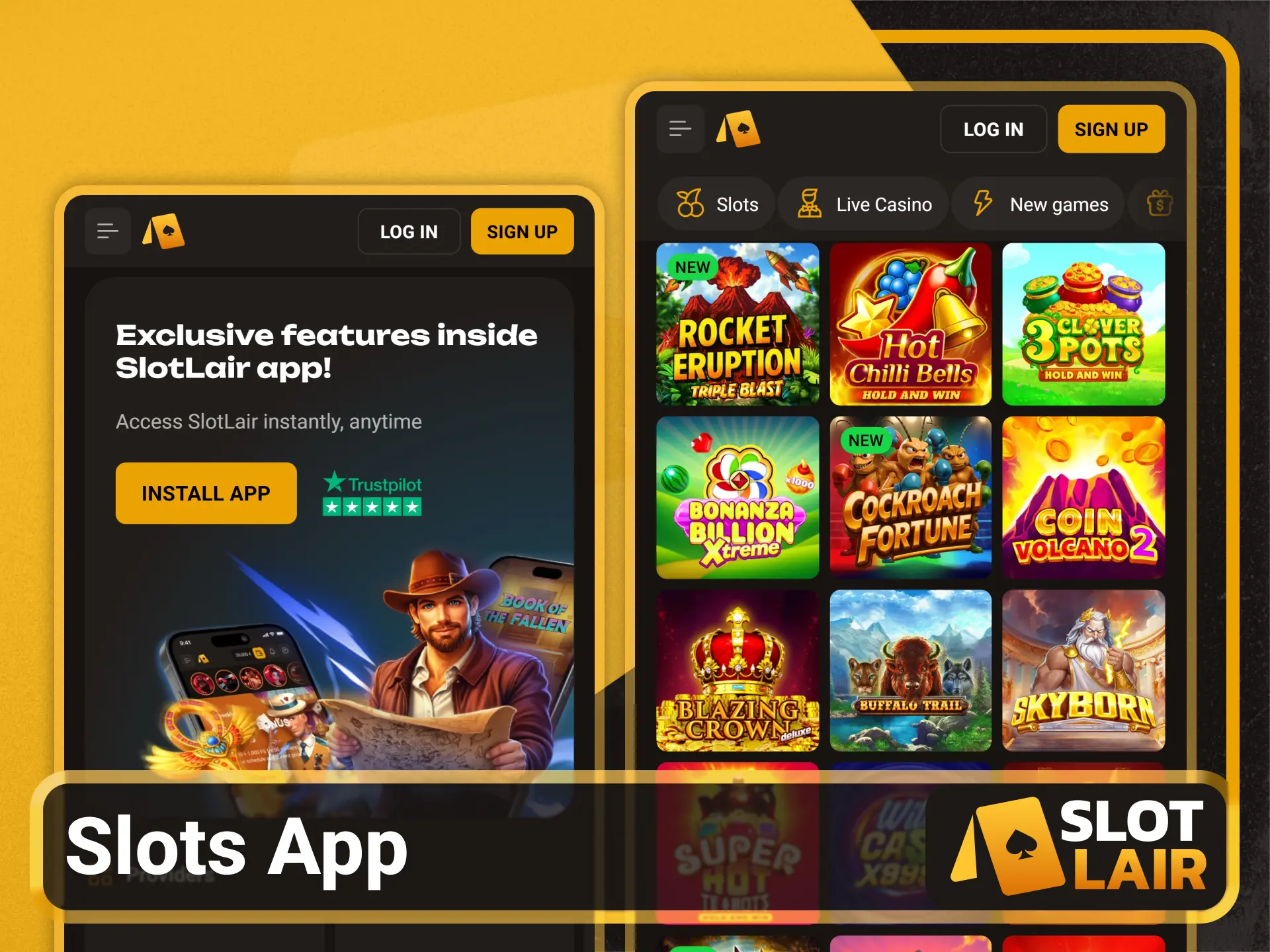 Download the mobile slots application from the Slotlair official app.