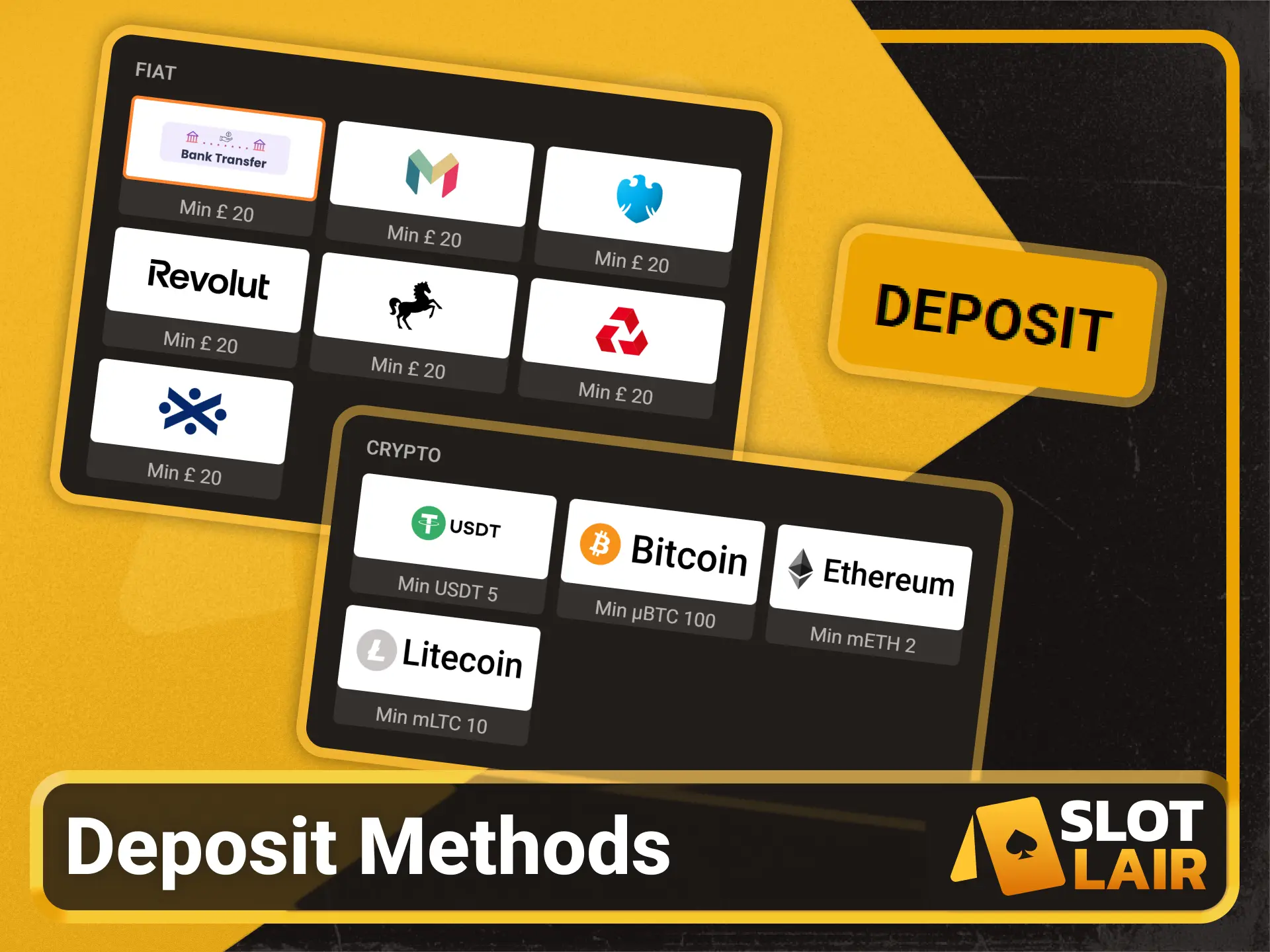 Fund your account using secure payment methods at Slotlair official portal.