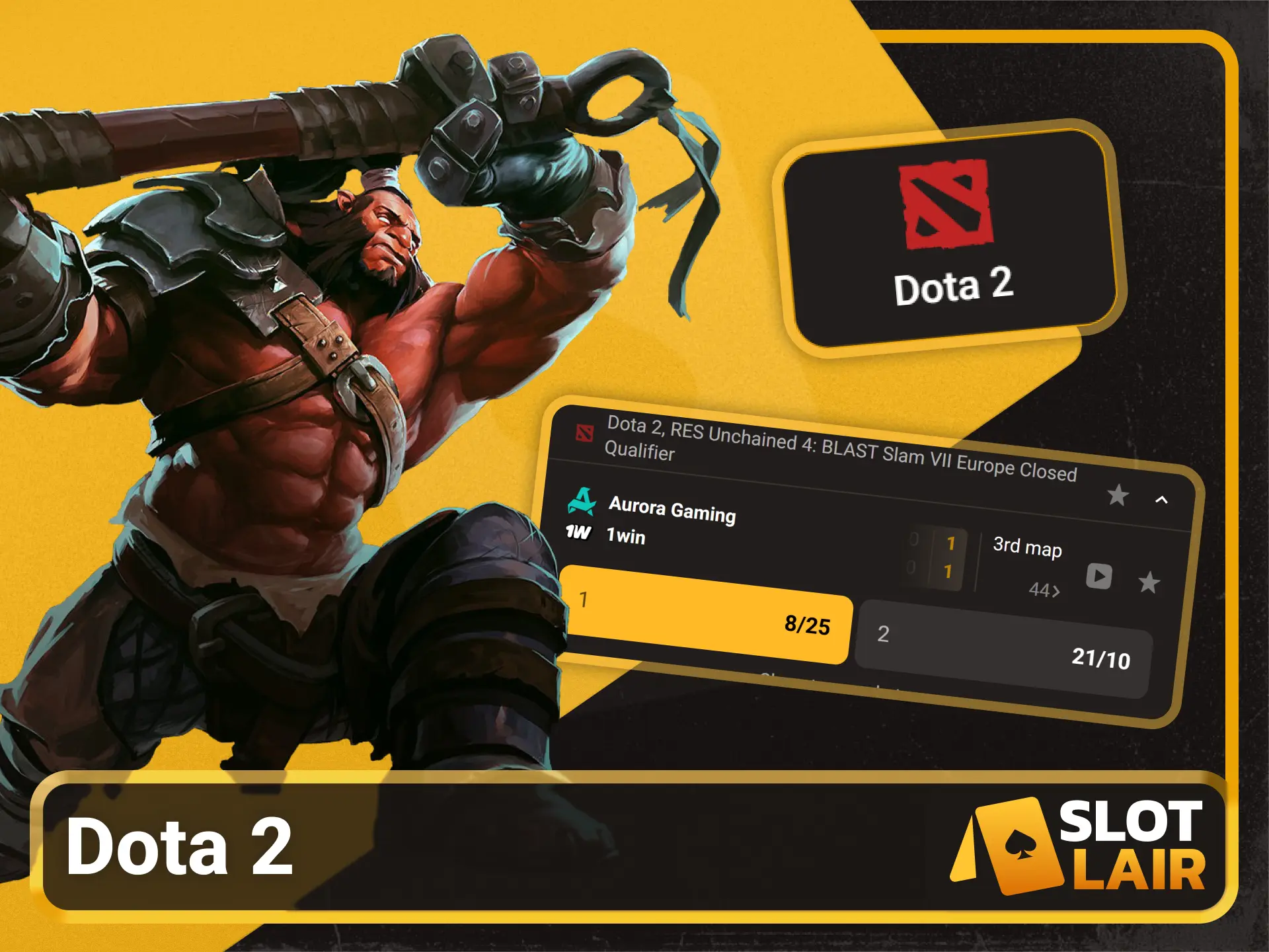 Wager on professional Dota 2 matches using Slotlair official betting platform.