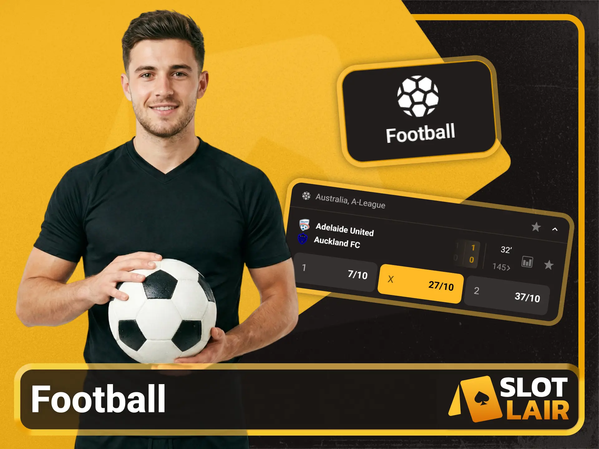 Place bets on top football leagues at the Slotlair official site.