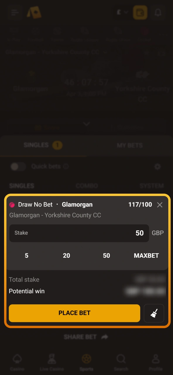 Confirm your sports wager on the Slotlair official betting interface.
