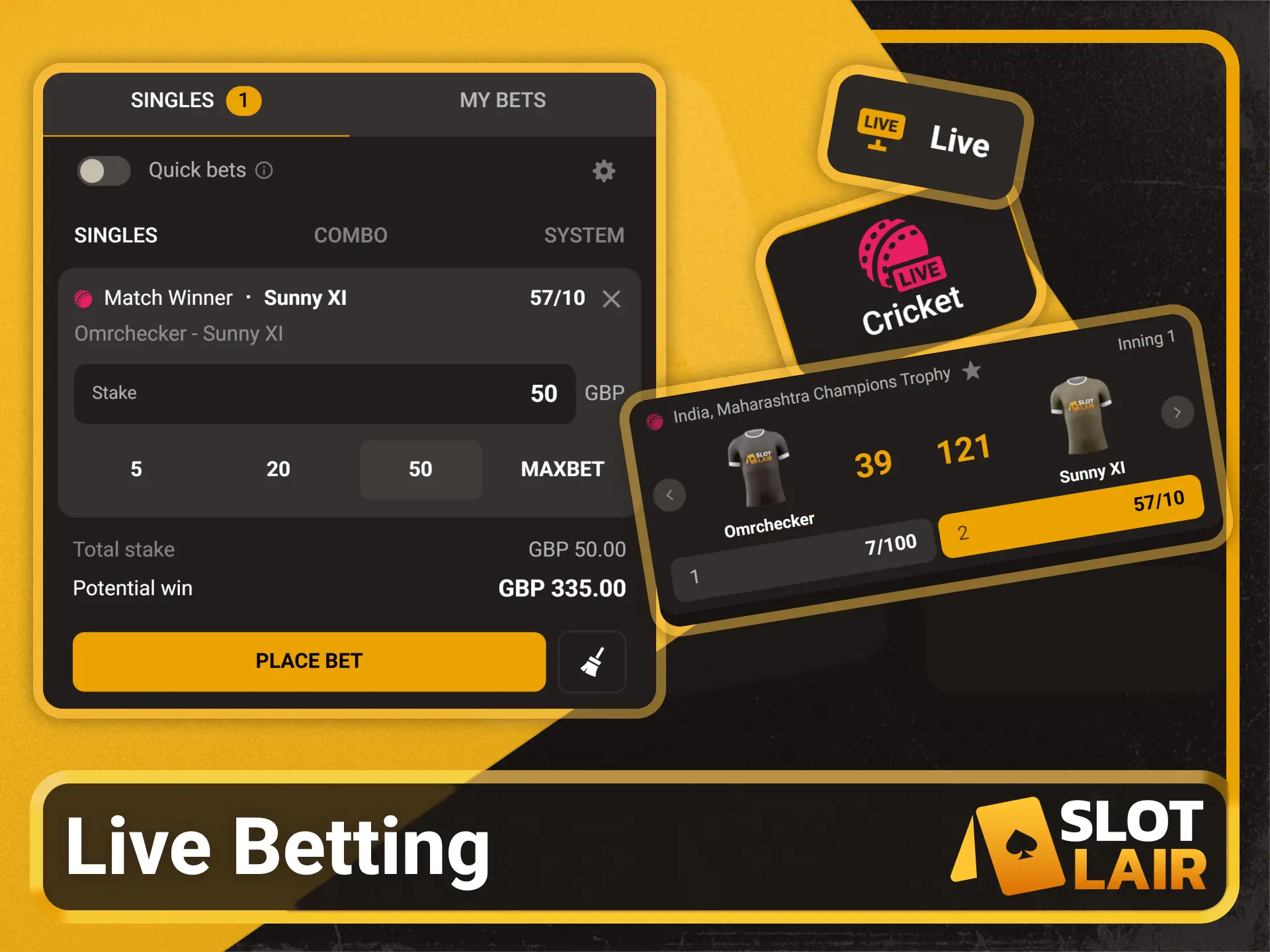 Place real time in play sports wagers at Slotlair official portal.