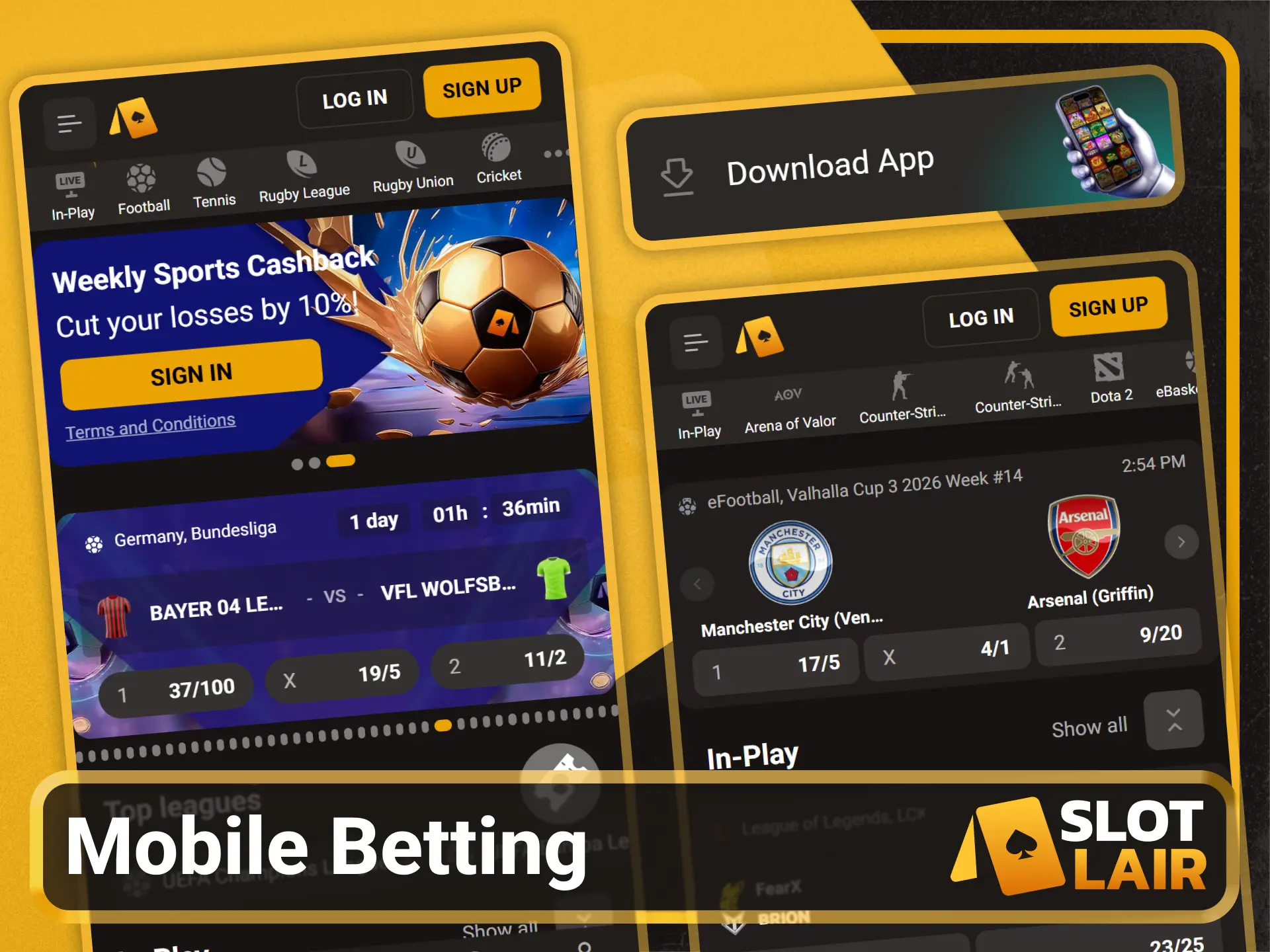 Download the mobile betting application from the Slotlair official website.