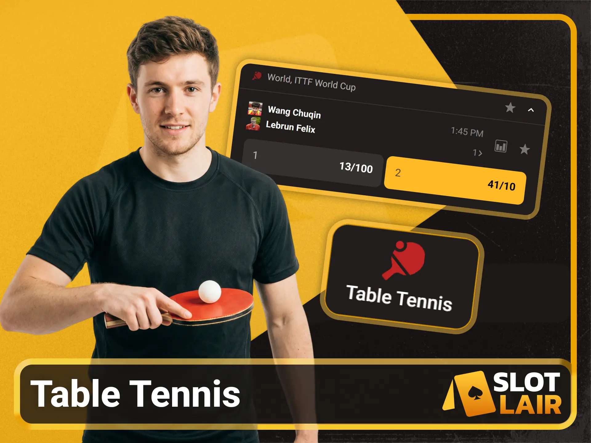 Watch live table tennis streams and bet on Slotlair official interface.