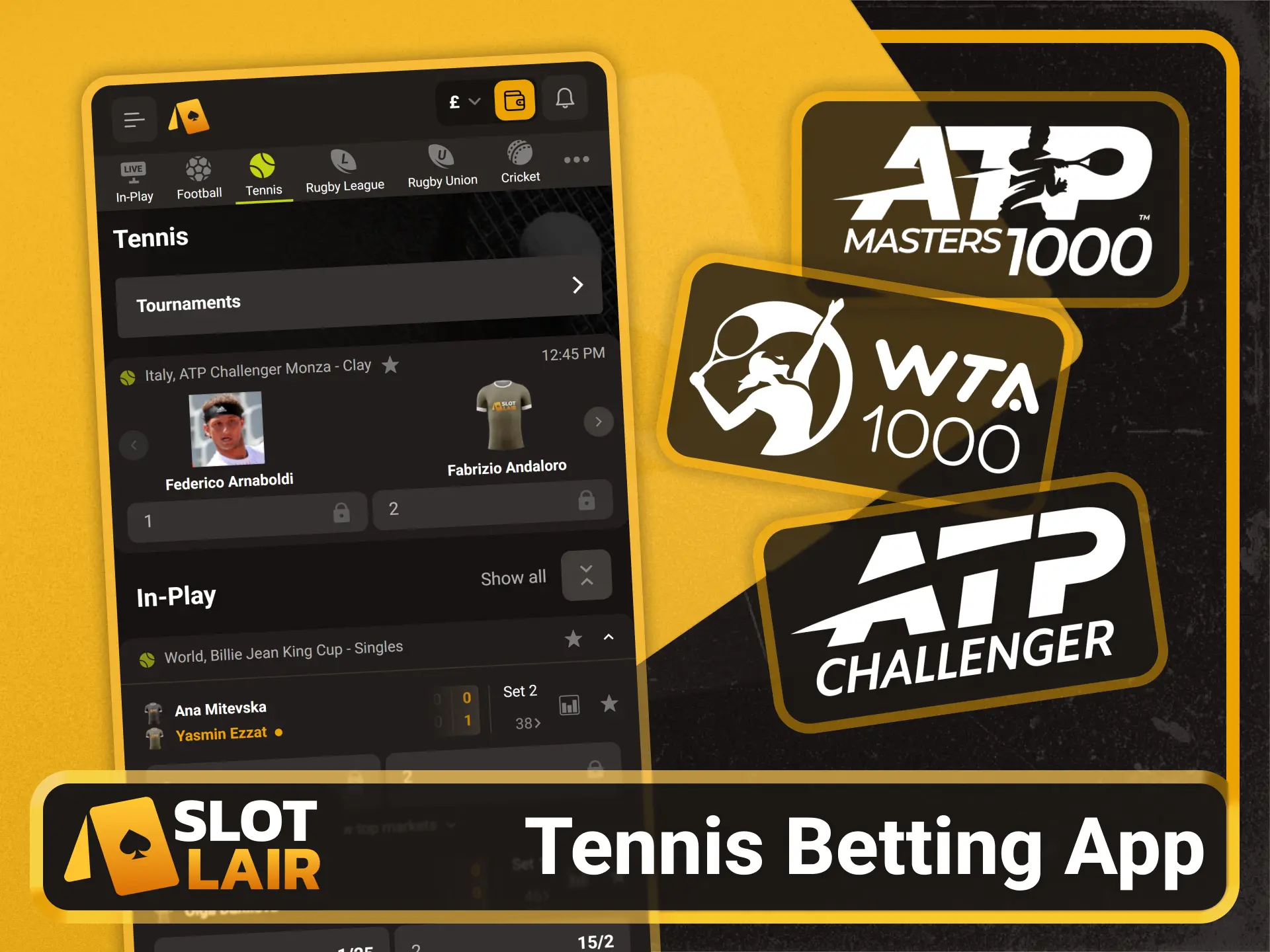 Download the mobile tennis betting app from Slotlair official app.