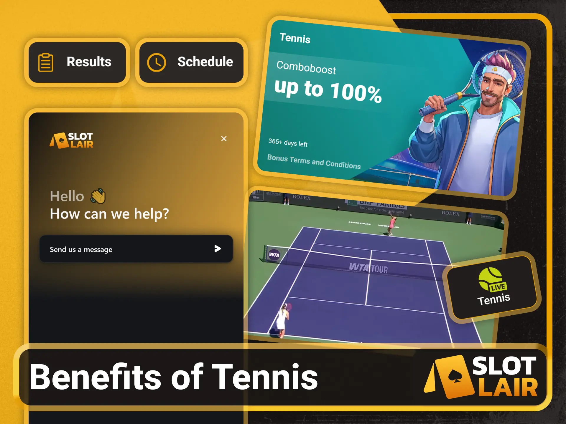 Enjoy premium tennis betting benefits on the Slotlair official.